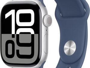 Apple Watch Series 10 [GPS + Cellular 42 mm] Smartwatch with Silver Aluminium Case with Denim Sport Band- S/M. Fitness Tracker, ECG App, Always-On...