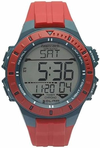 Fastrack Men Polyurethane Ft Digital Gray Dial Watch-38067Pp01, Band Color-Red