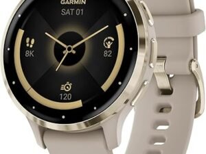 Garmin Venu 3S Soft Gold Stainless Steel Bezel 1.2-Inch AMOLED Touchscreen Display Smart Watch with 41mm French Gray Case and Silicone Band