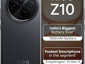 iQOO Z10 5G (Stellar Black, 8GB RAM, 128GB Storage) | India's Biggest Ever 7300 mAh Battery | Snapdragon 7s Gen 3 Processor | Brightest Quad Curved...