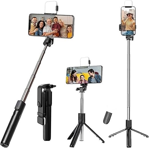 Kratos K2 Selfie Stick with Tripod Stand, 3 in 1 Multifunctional design, Rechargable LED Light with Two Brighness Levels for Make up, Selfie,...