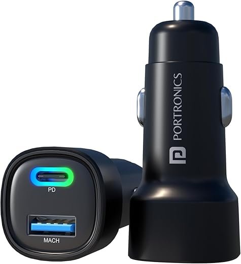 Portronics 80W Dual Output Fast Car Charger with Type-C PD & USB, LED Indicator, Charging Adapter Compatible with Cars for iPhone & Android...