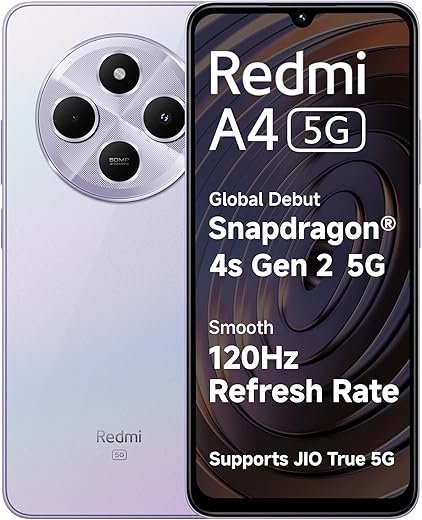 Redmi A4 5G (Sparkle Purple, 4GB RAM, 64GB Storage) | Global Debut SD 4s Gen 2 | Segment Largest 6.88in 120Hz | 50MP Dual Camera | 18W Fast Charging