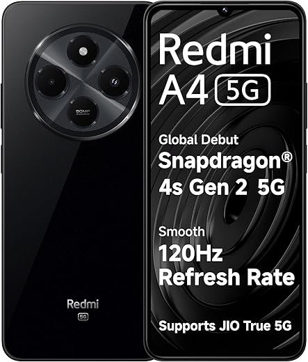 Redmi A4 5G (Starry Black, 4GB RAM, 64GB Storage) | Global Debut SD 4s Gen 2 | Segment Largest 6.88in 120Hz | 50MP Dual Camera | 18W Fast Charging