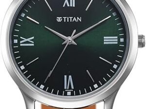 Titan Karishma Quartz Analog Green Dial Black Leather Strap Watch for Men - NT1825SL16