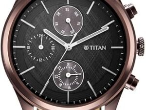 Titan Neo Splash Quartz Multifunction Black Dial Black Leather Strap Watch for Men - NT1805QP01
