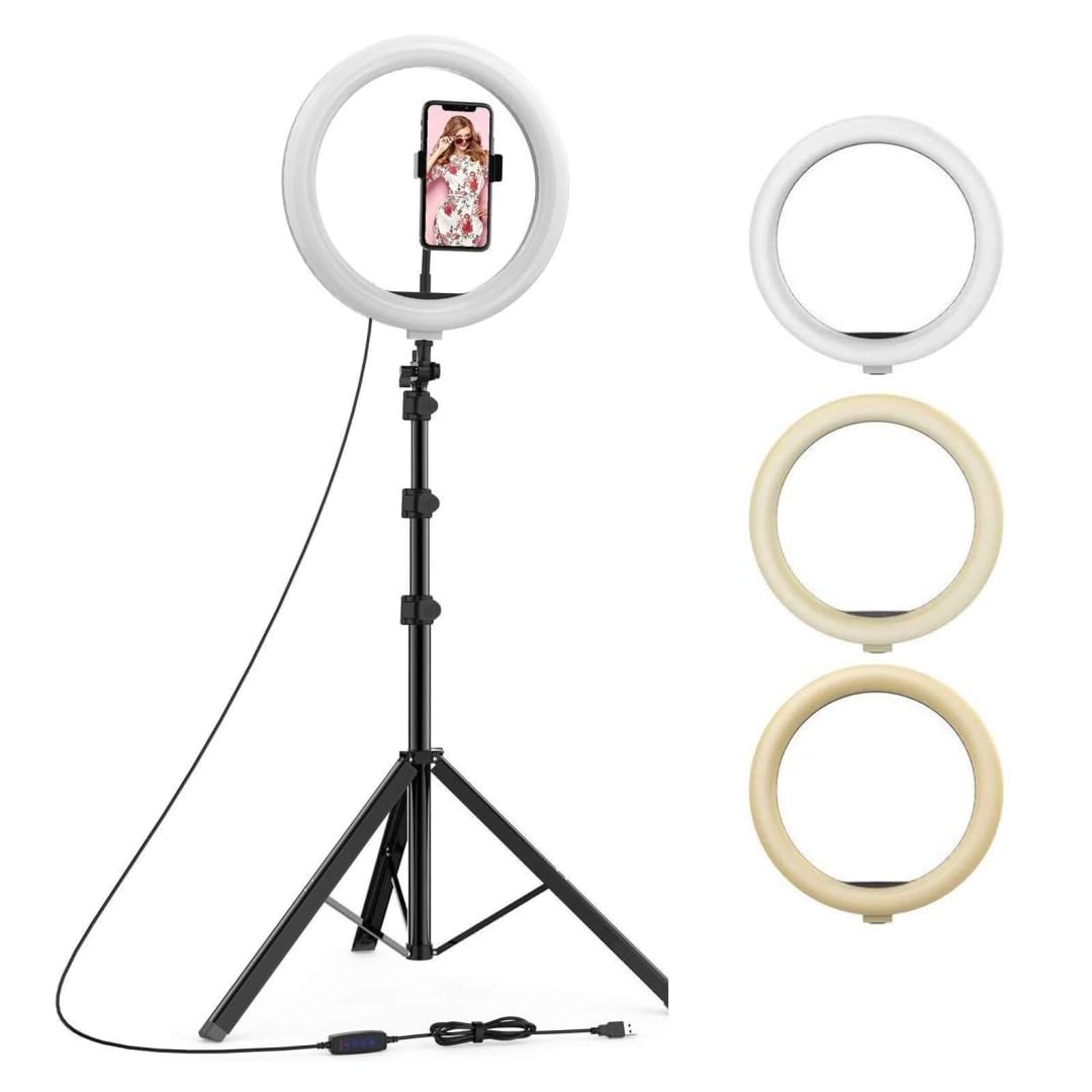 Tygot 10 Inches Big LED Ring Light for Camera, Phone tiktok YouTube Video Shooting and Makeup, 10" inch Ring Light with 7 Feet Long Foldable and...